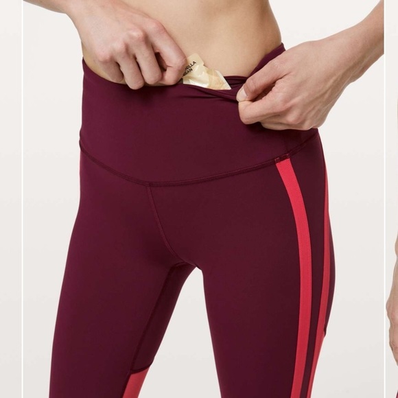 Lululemon Zip The Line Crop Leggings in Deep Ruby / Poppy Coral Size 8 - Picture 4 of 12